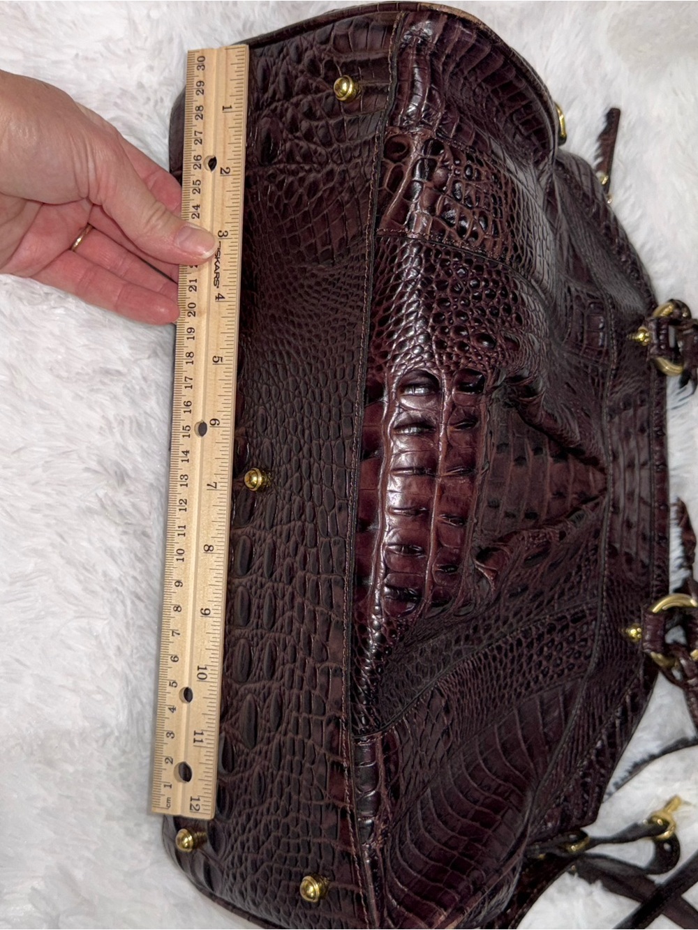 Brahmin Louise Dark Brown Croc-Embossed Leather Satchel - Picture 7 of 14